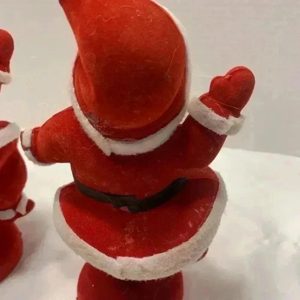 Pair of Vintage Christmas Dancing Waving Santa Claus Flocked Decor 9 inches - Picture 7 of 10